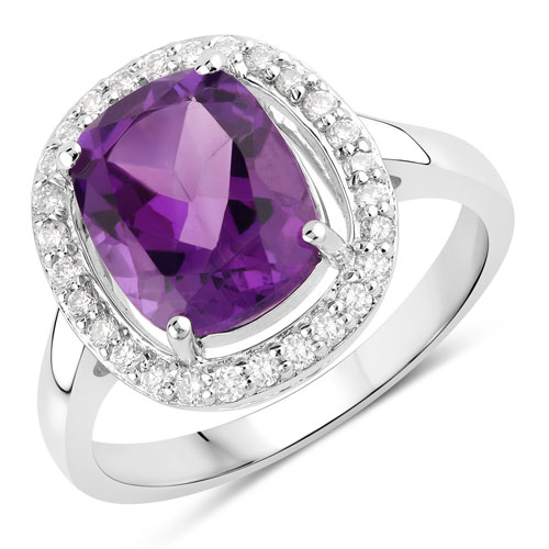 Amethyst-2.88 Carat Genuine Amethyst and Lab Grown Diamond .925 Sterling Silver Ring