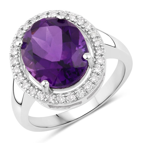 Amethyst-4.08 Carat Genuine Amethyst and Lab Grown Diamond .925 Sterling Silver Ring