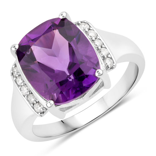 Amethyst-4.34 Carat Genuine Amethyst and Lab Grown Diamond .925 Sterling Silver Ring