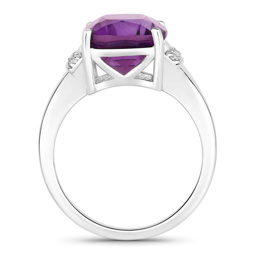 4.34 Carat Genuine Amethyst and Lab Grown Diamond .925 Sterling Silver Ring