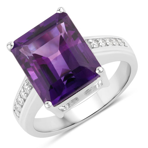 Amethyst-4.79 Carat Genuine Amethyst and Lab Grown Diamond .925 Sterling Silver Ring