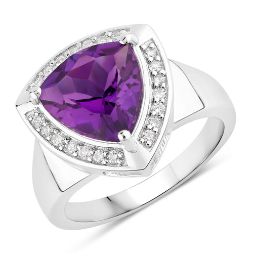 Amethyst-2.91 Carat Genuine Amethyst and Lab Grown Diamond .925 Sterling Silver Ring