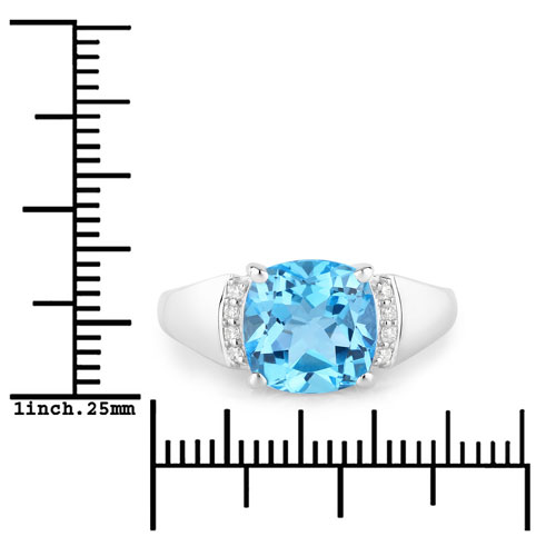 3.73 Carat Genuine Swiss Blue Topaz and Lab Grown Diamond .925 Sterling Silver Ring