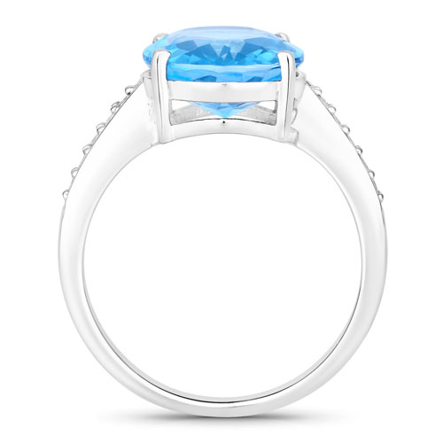 5.29 Carat Genuine Swiss Blue Topaz and Lab Grown Diamond .925 Sterling Silver Ring