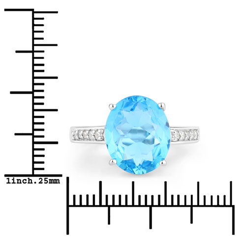 5.29 Carat Genuine Swiss Blue Topaz and Lab Grown Diamond .925 Sterling Silver Ring