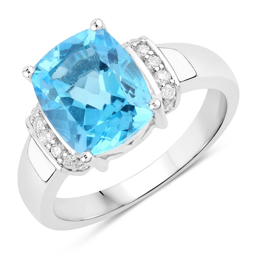 Rings-3.64 Carat Genuine Swiss Blue Topaz and Lab Grown Diamond .925 Sterling Silver Ring