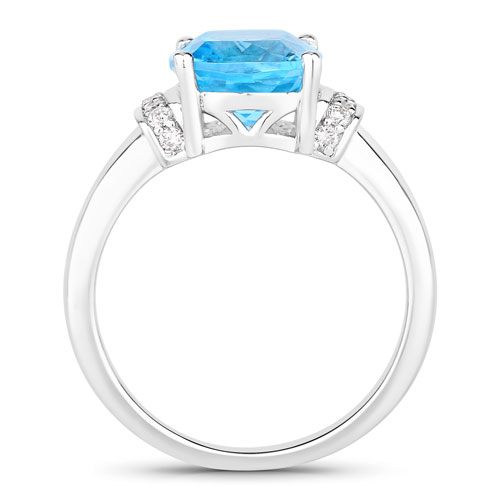 3.64 Carat Genuine Swiss Blue Topaz and Lab Grown Diamond .925 Sterling Silver Ring