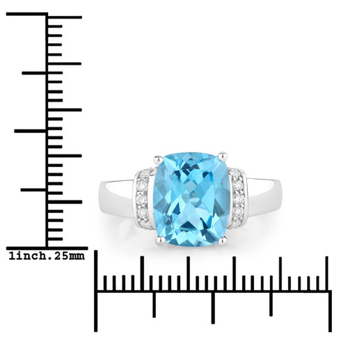 3.64 Carat Genuine Swiss Blue Topaz and Lab Grown Diamond .925 Sterling Silver Ring