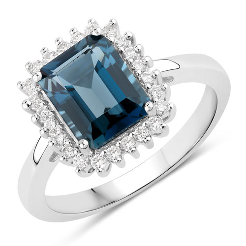 Rings-3.04 Carat Genuine London Blue Topaz and Lab Grown Diamond .925 Sterling Silver Ring