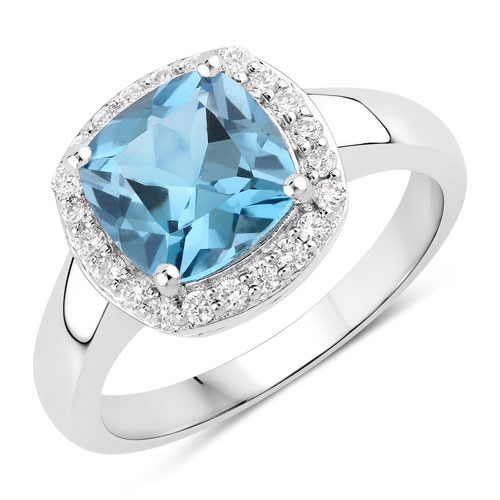 Rings-2.72 Carat Genuine London Blue Topaz and Lab Grown Diamond .925 Sterling Silver Ring