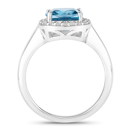 2.72 Carat Genuine London Blue Topaz and Lab Grown Diamond .925 Sterling Silver Ring
