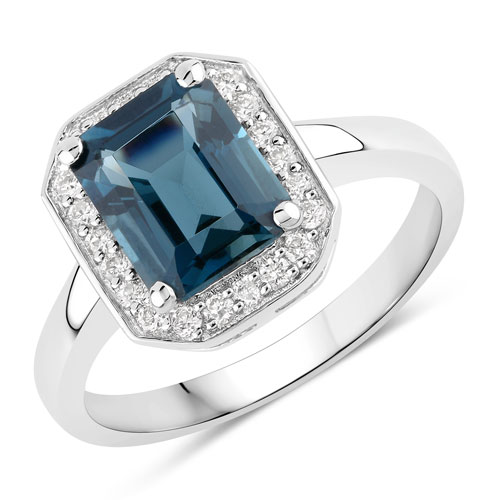Rings-3.04 Carat Genuine London Blue Topaz and Lab Grown Diamond .925 Sterling Silver Ring