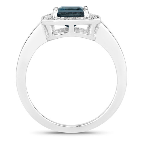 3.04 Carat Genuine London Blue Topaz and Lab Grown Diamond .925 Sterling Silver Ring