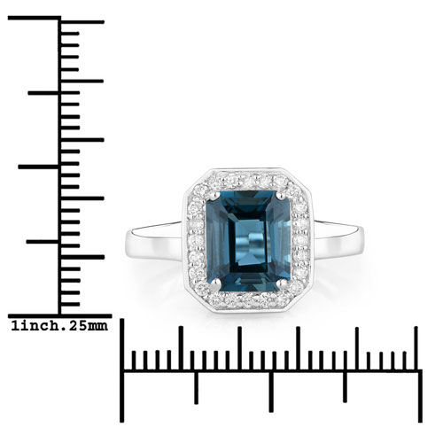 3.04 Carat Genuine London Blue Topaz and Lab Grown Diamond .925 Sterling Silver Ring