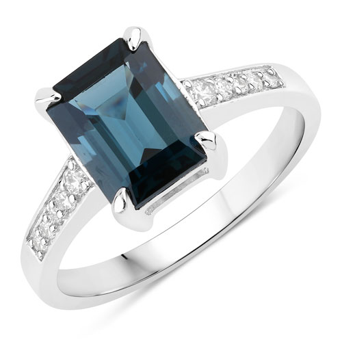 Rings-2.83 Carat Genuine London Blue Topaz and Lab Grown Diamond .925 Sterling Silver Ring