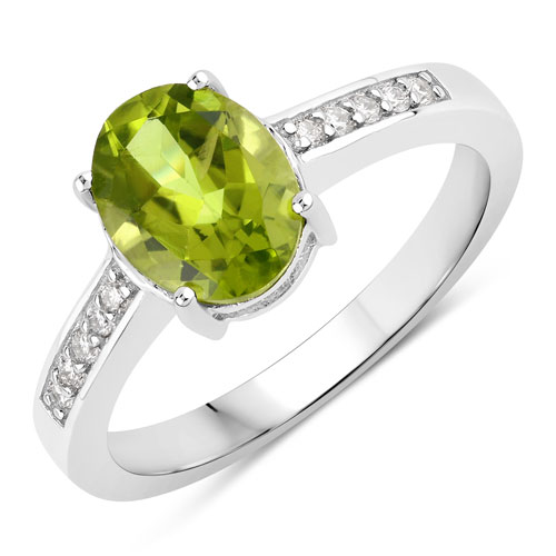 Peridot-1.80 Carat Genuine Peridot and Lab Grown Diamond .925 Sterling Silver Ring