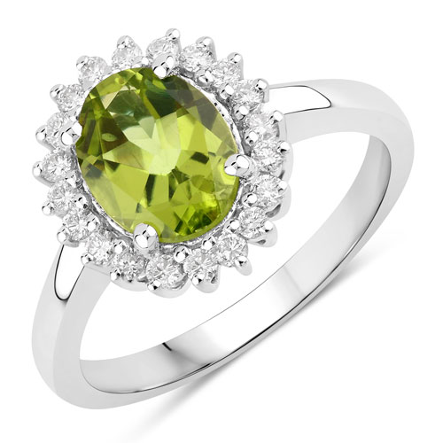 Peridot-1.90 Carat Genuine Peridot and Lab Grown Diamond .925 Sterling Silver Ring
