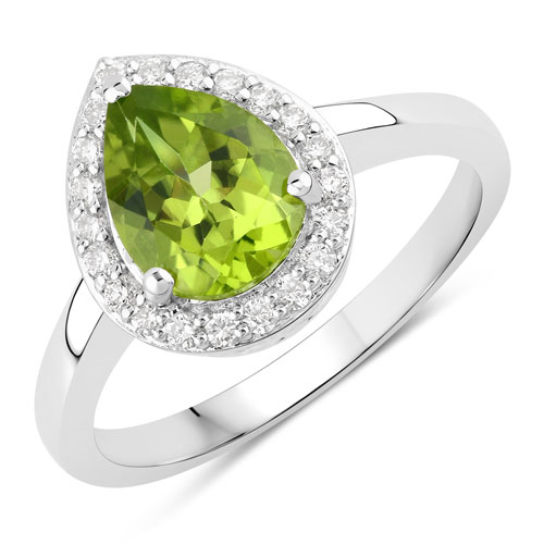 Peridot-1.67 Carat Genuine Peridot and Lab Grown Diamond .925 Sterling Silver Ring