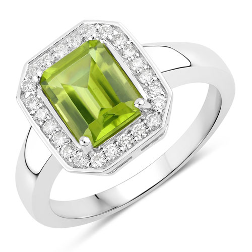 Peridot-1.90 Carat Genuine Peridot and Lab Grown Diamond .925 Sterling Silver Ring