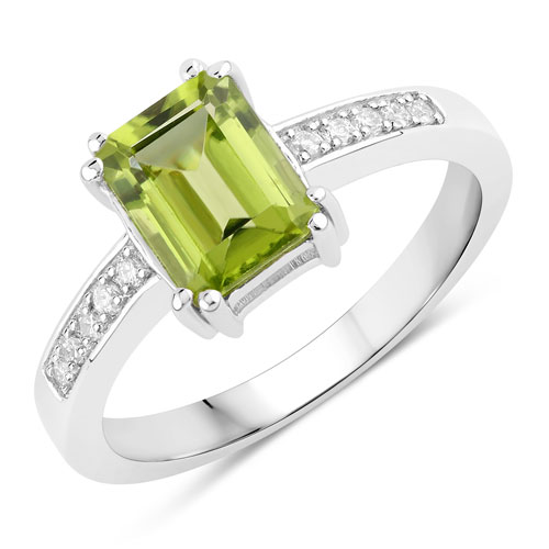 Peridot-1.70 Carat Genuine Peridot and Lab Grown Diamond .925 Sterling Silver Ring
