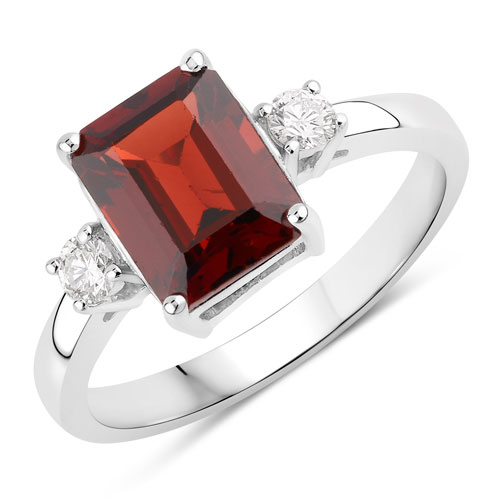 Garnet-2.67 Carat Genuine Mozambique Garnet and Lab Grown Diamond .925 Sterling Silver Ring