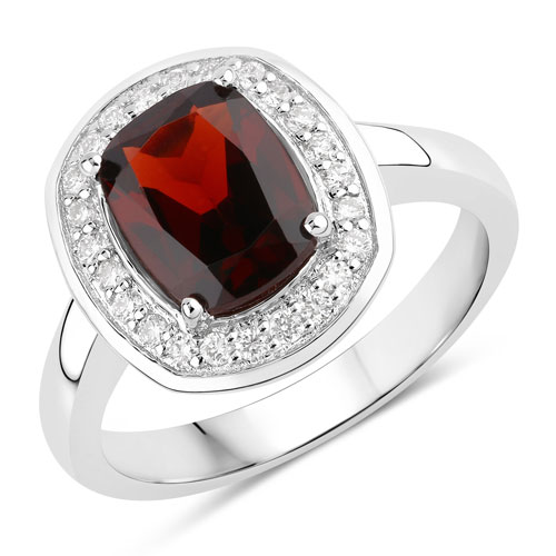 Garnet-2.64 Carat Genuine Mozambique Garnet and Lab Grown Diamond .925 Sterling Silver Ring
