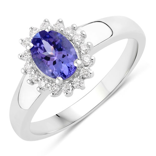 Tanzanite-0.89 Carat Genuine Tanzanite and Lab Grown Diamond .925 Sterling Silver Ring