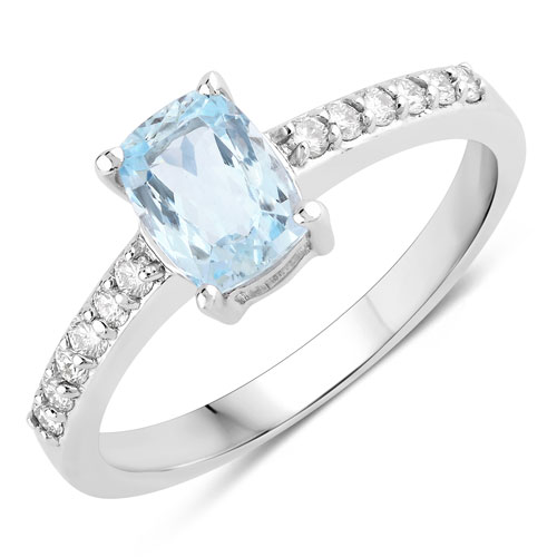 Rings-0.97 Carat Genuine Aquamarine and Lab Grown Diamond .925 Sterling Silver Ring