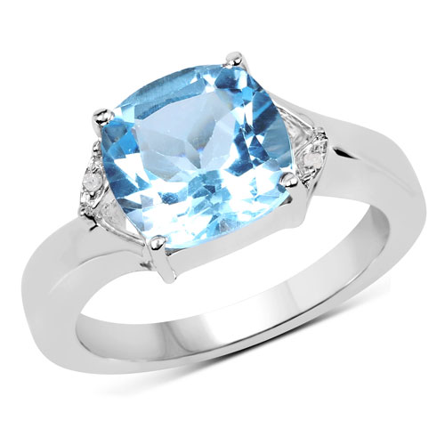 Rings-4.41 Carat Genuine Blue Topaz and White Diamond .925 Sterling Silver Ring