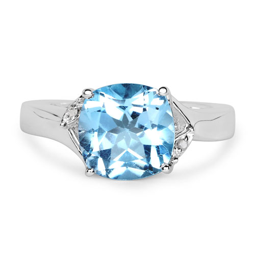 4.41 Carat Genuine Blue Topaz and White Diamond .925 Sterling Silver Ring