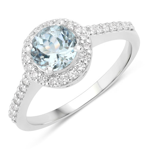 Rings-1.07 Carat Genuine Aquamarine and Lab Grown Diamond .925 Sterling Silver Ring