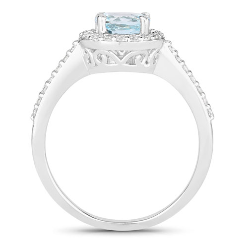 1.07 Carat Genuine Aquamarine and Lab Grown Diamond .925 Sterling Silver Ring