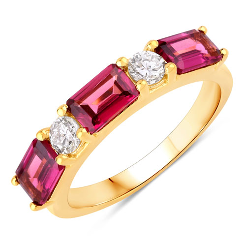 Rhodolite-2.27 Carat Rhodolite and Lab Grown Diamond .925 Sterling Silver Ring