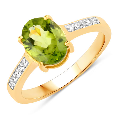 Peridot-1.80 Carat Peridot and Lab Grown Diamond .925 Sterling Silver Ring