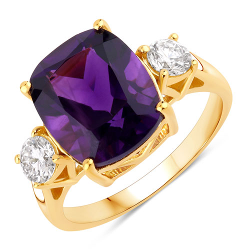 Amethyst-4.70 Carat Amethyst and Lab Grown Diamond .925 Sterling Silver Ring