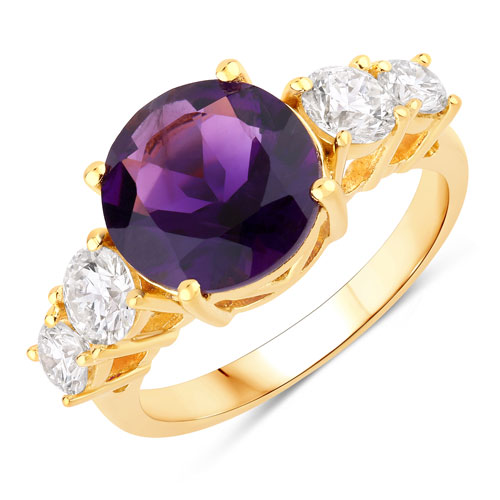 Amethyst-4.32 Carat Amethyst and Lab Grown Diamond .925 Sterling Silver Ring