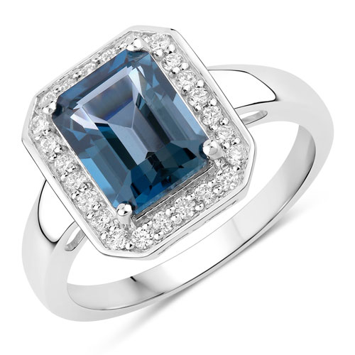 Rings-3.04 Carat London Blue Topaz and Lab Grown Diamond .925 Sterling Silver Ring