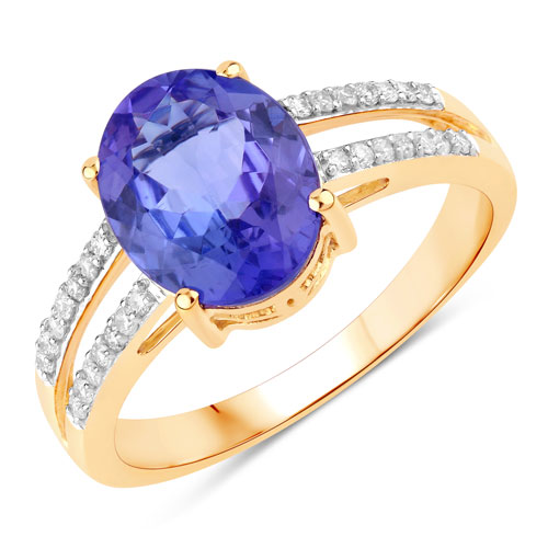 Tanzanite-2.67 Carat Genuine Tanzanite and White Diamond 14K Yellow Gold Ring