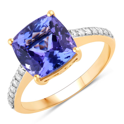 Tanzanite-4.06 Carat Genuine Tanzanite and White Diamond 14K Yellow Gold Ring