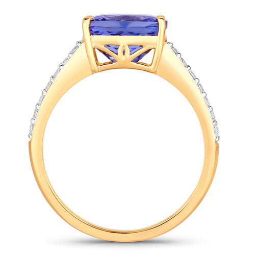 4.06 Carat Genuine Tanzanite and White Diamond 14K Yellow Gold Ring