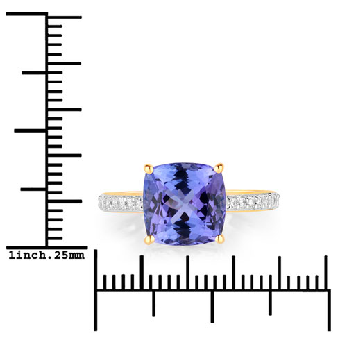 4.06 Carat Genuine Tanzanite and White Diamond 14K Yellow Gold Ring