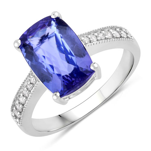 Tanzanite-3.49 Carat Genuine Tanzanite and White Diamond 14K White Gold Ring