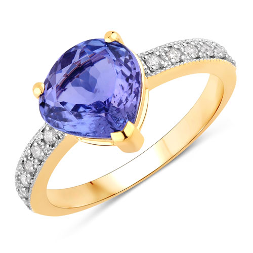 Tanzanite-2.40 Carat Genuine Tanzanite and White Diamond 14K Yellow Gold Ring