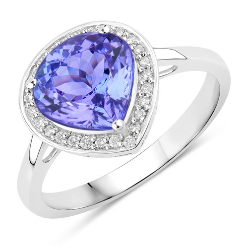 Tanzanite-2.40 Carat Genuine Tanzanite and White Diamond 14K White Gold Ring