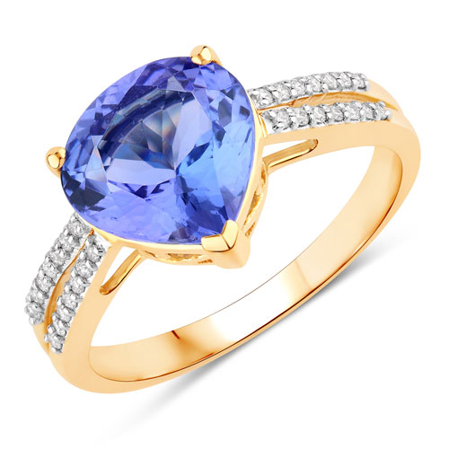 Tanzanite-2.66 Carat Genuine Tanzanite and White Diamond 14K Yellow Gold Ring