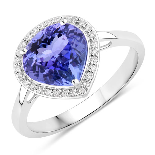 Tanzanite-2.89 Carat Genuine Tanzanite and White Diamond 14K White Gold Ring