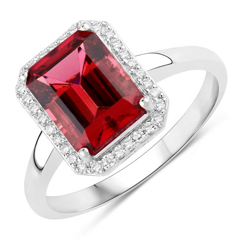 Rings-2.75 Carat Genuine Rubellite and White Diamond 14K White Gold Ring