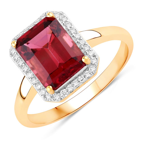 Rings-2.75 Carat Genuine Rubellite and White Diamond 14K Yellow Gold Ring