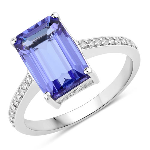 Tanzanite-3.71 Carat Genuine Tanzanite and White Diamond 14K White Gold Ring