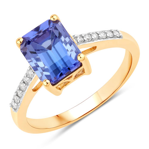 Tanzanite-2.76 Carat Genuine Tanzanite and White Diamond 14K Yellow Gold Ring